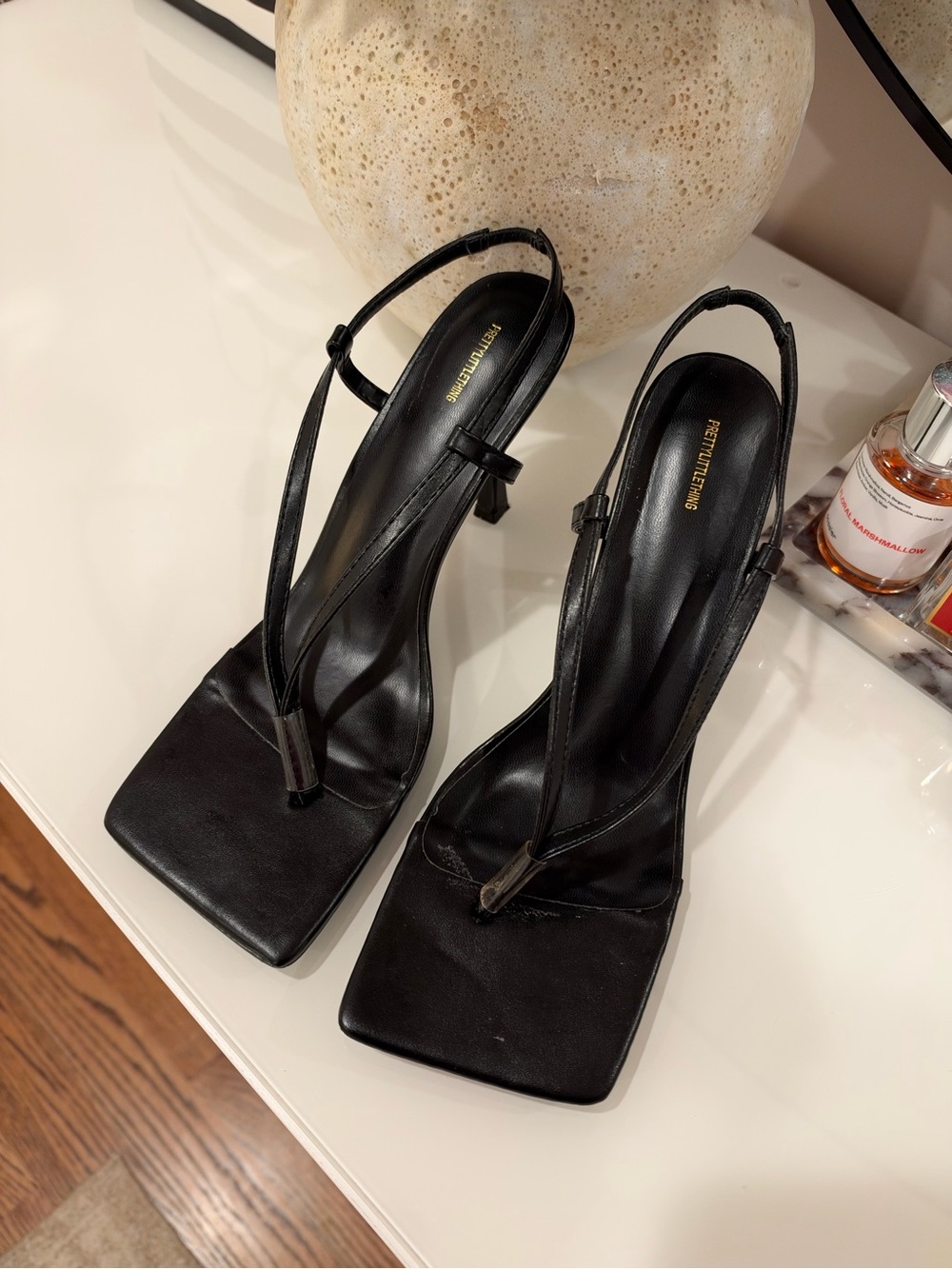 PrettyLittleThing Beauty Black Square-Toe Slingback Heels
